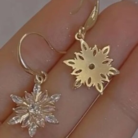 Crystal Gold Snowflake Shaped Alloy Dangle Earrings _ Minimalist Creative - Picture 2 of 7